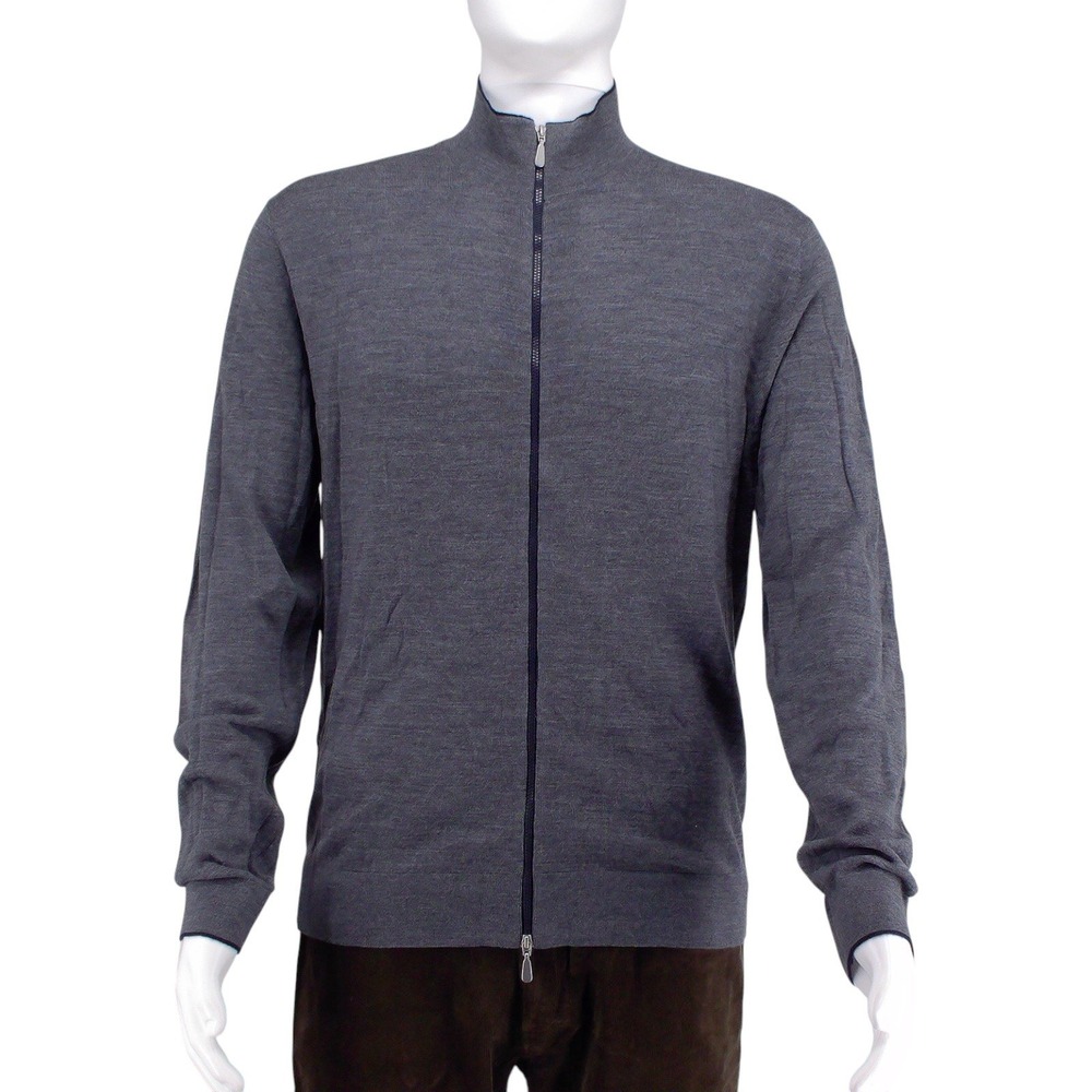 The‎ Mens Store Bloomingdales Front Zip Merino Wool Cardigan Sweater Large Grey
